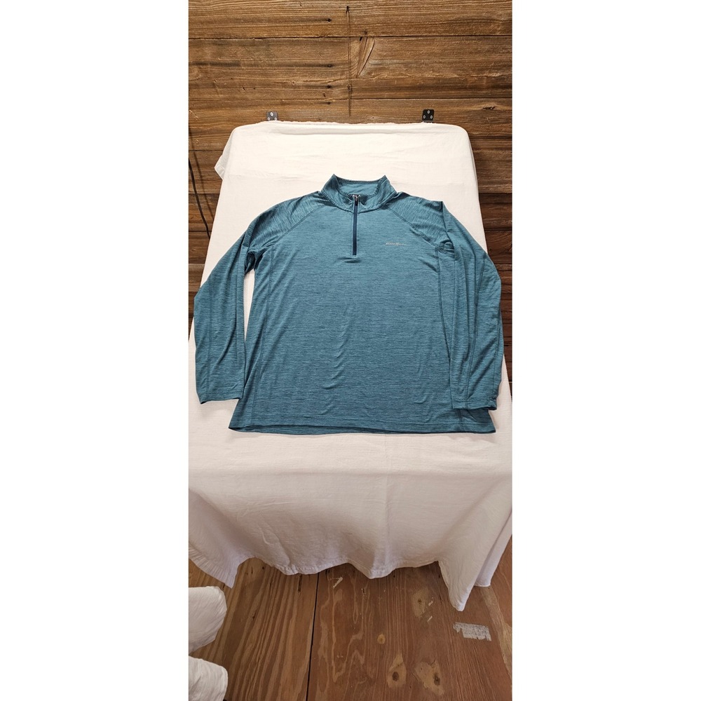 Eddie Bauer Motion FreeDry Mens XL Quarter Zip Pullover Heather Teal Blue Active